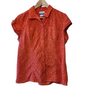 Columbia orange short-sleeved buttoned-up blouse  shirt top